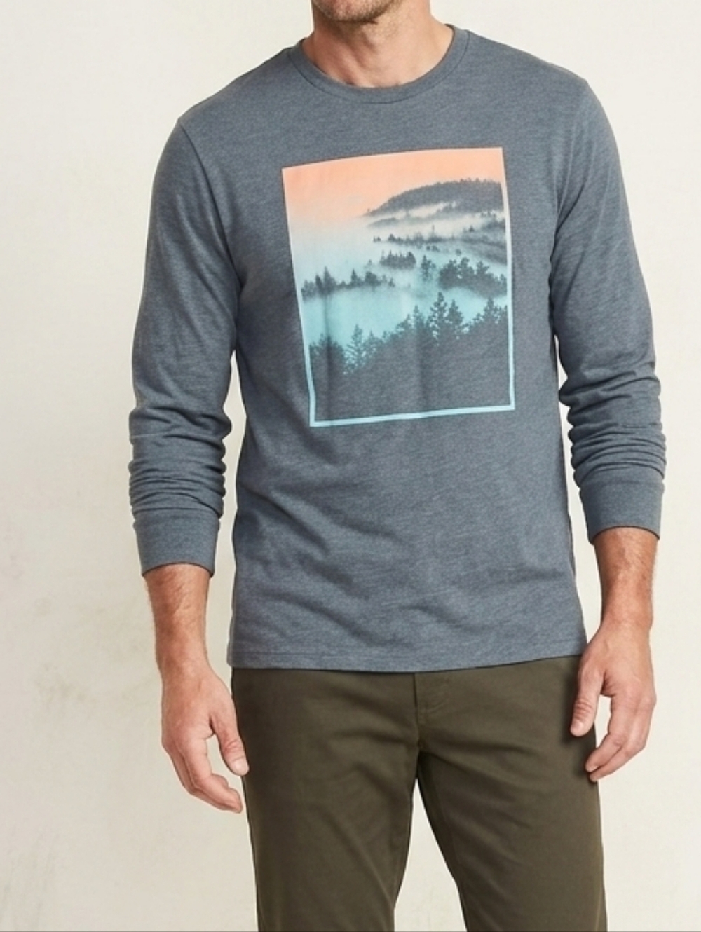 Old Navy Soft-Washed Long Sleeve Graphic Tee - Misty Forest - Medium